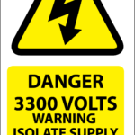 Danger 3300 Volts Isolate Supply Labels 25x50mm