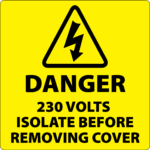 Danger 230 Volts Isolate Supply Labels 100x100mm