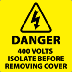 Danger 400 Volts Isolate Supply Labels 50x50mm
