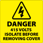 Danger 415 Volts Isolate Supply Labels 100x100mm